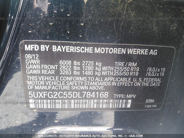 5UXFG2C55DL784168 - 2013 BMW X6 XDRIVE35I Dark Blue photo 9