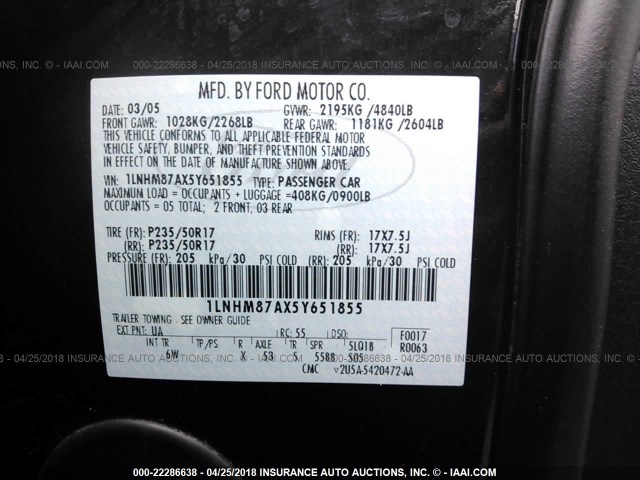 1LNHM87AX5Y651855 - 2005 LINCOLN LS 黑色 照片 9