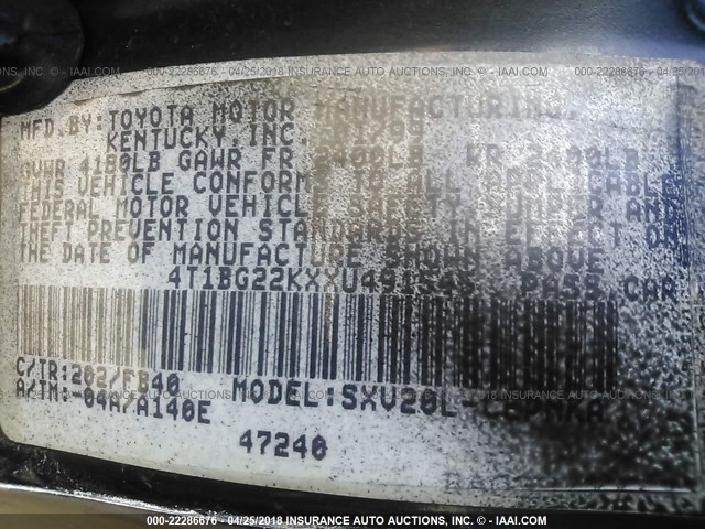 4T1BG22KXXU491545 - 1999 TOYOTA CAMRY CE/LE/XLE BLACK photo 9