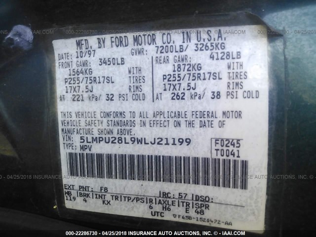 5LMPU28L9WLJ21199 - 1998 LINCOLN NAVIGATOR 黑色 照片 9