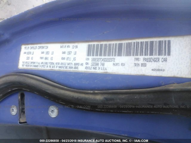 1B3ES27C4SD222372 - 1995 DODGE NEON Dark Blue photo 9