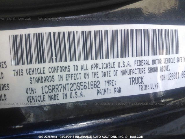 1C6RR7NT2DS561682 - 2013 RAM 1500 LARAMIE BLUE photo 9