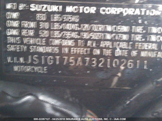 JS1GT75A732102611 - 2003 SUZUKI GSX-R1000 BLACK photo 10