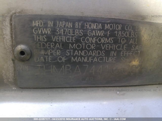 JHMBA7441GC029445 - 1986 HONDA ACCORD LXI SILVER photo 9