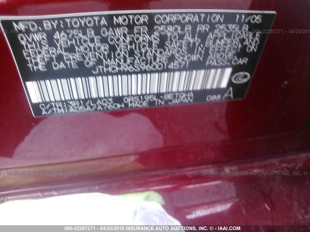 JTHCH96S960014571 - 2006 LEXUS GS GENERATION 200 300 RED photo 9