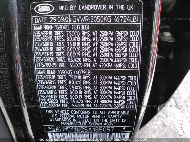 SALME11425A185057 - 2005 LAND ROVER RANGE ROVER HSE BLACK photo 9