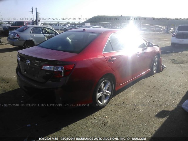 4T1BF1FK8CU551839 - 2012 TOYOTA CAMRY SE/LE/XLE RED photo 4