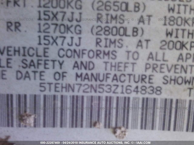 5TEHN72N53Z164838 - 2003 TOYOTA TACOMA DOUBLE CAB 黑色 照片 9