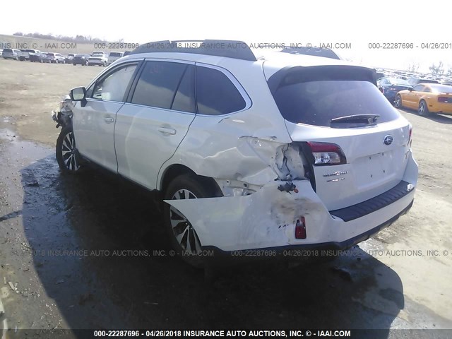 4S4BSBJC0F3313429 - 2015 SUBARU OUTBACK 2.5I LIMITED WHITE photo 3