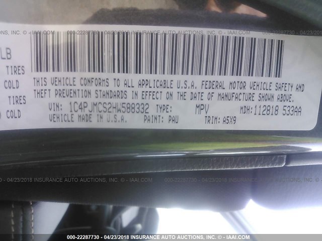 1C4PJMCS2HW588332 - 2017 JEEP CHEROKEE LATITUDE Szary zdjęcie 9