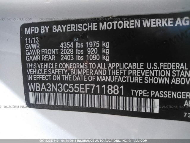 WBA3N3C55EF711881 - 2014 BMW 428 I GRAY photo 9