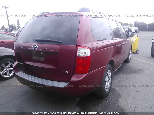 KNDMB233776179402 - 2007 KIA SEDONA EX/LX RED photo 4