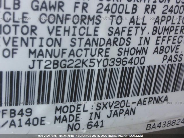 JT2BG22K5Y0396400 - 2000 TOYOTA CAMRY CE/LE/XLE TAN photo 9
