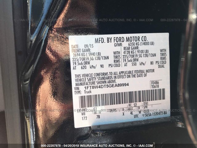 1FT8W4DT5GEA89994 - 2016 FORD F450 SUPER DUTY Unknown photo 10