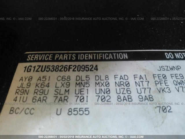 1G1ZU53826F209524 - 2006 CHEVROLET MALIBU LTZ Qara foto 9