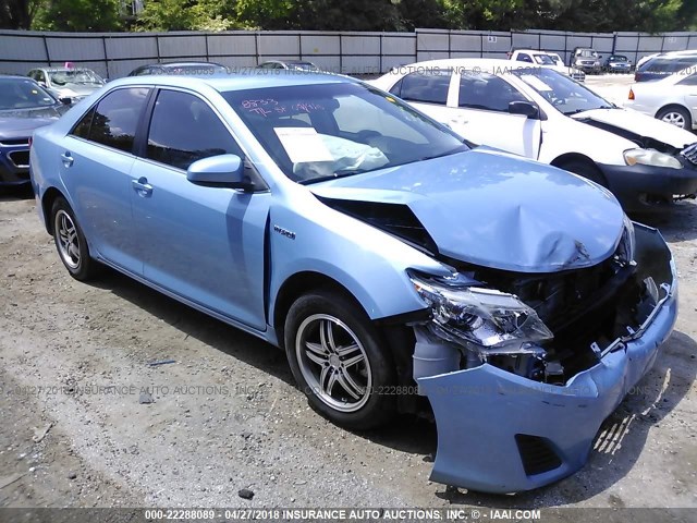 4T1BD1FKXCU042857 - 2012 TOYOTA CAMRY HYBRID/LE/XLE Light Blue photo 1