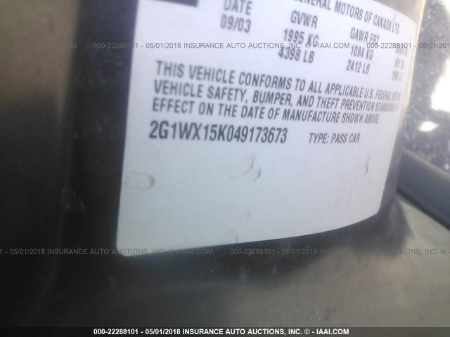 2G1WX15K049173673 - 2004 CHEVROLET MONTE CARLO SS ვერცხლისფერი ფოტო 9