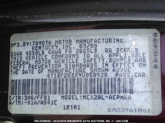 4T1BF28BXYU058920 - 2000 TOYOTA AVALON XL/XLS PURPLE photo 9