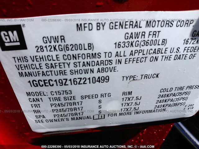 1GCEC19Z16Z210499 - 2006 CHEVROLET SILVERADO C1500 RED photo 9