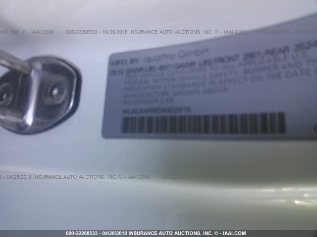 WUAC6AFR6DA902615 - 2013 AUDI RS5 WHITE photo 9