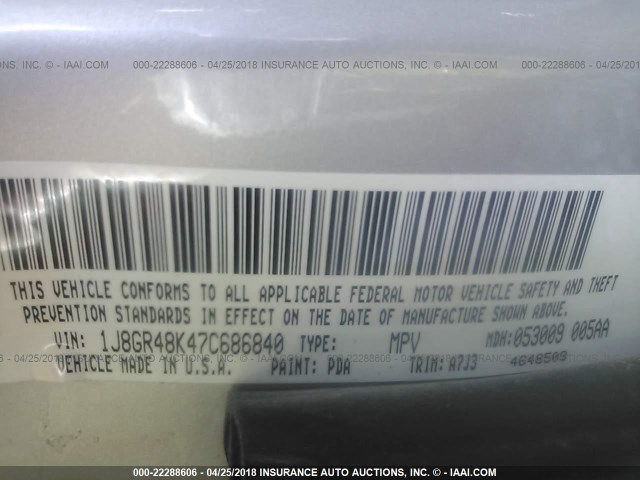 1J8GR48K47C686840 - 2007 JEEP GRAND CHEROKEE LAREDO/COLUMBIA/FREEDOM 灰色 照片 9