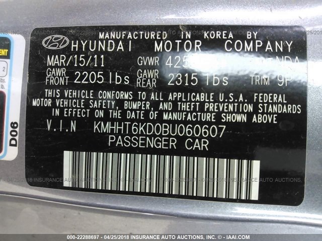 KMHHT6KD0BU060607 - 2011 HYUNDAI GENESIS COUPE 2.0T GRAY photo 9