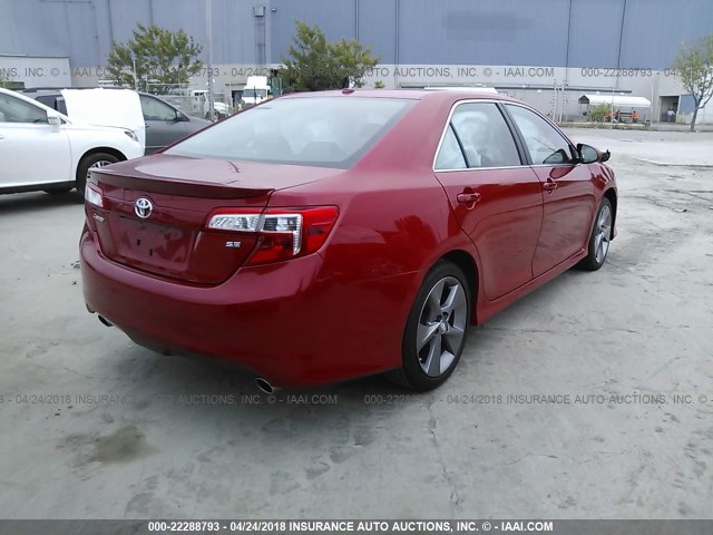 4T1BK1FK3CU501667 - 2012 TOYOTA CAMRY SE/XLE RED photo 4