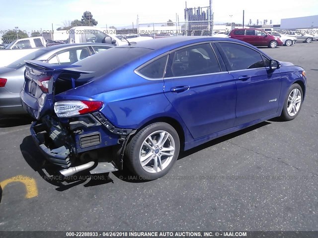 3FA6P0LU6GR305166 - 2016 FORD FUSION SE HYBRID BLUE photo 4