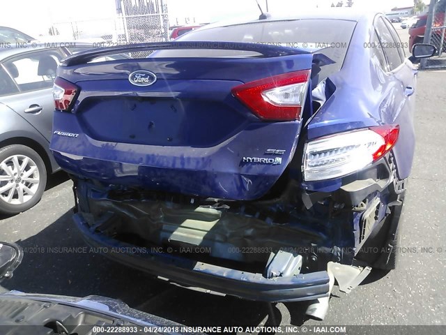 3FA6P0LU6GR305166 - 2016 FORD FUSION SE HYBRID BLUE photo 6