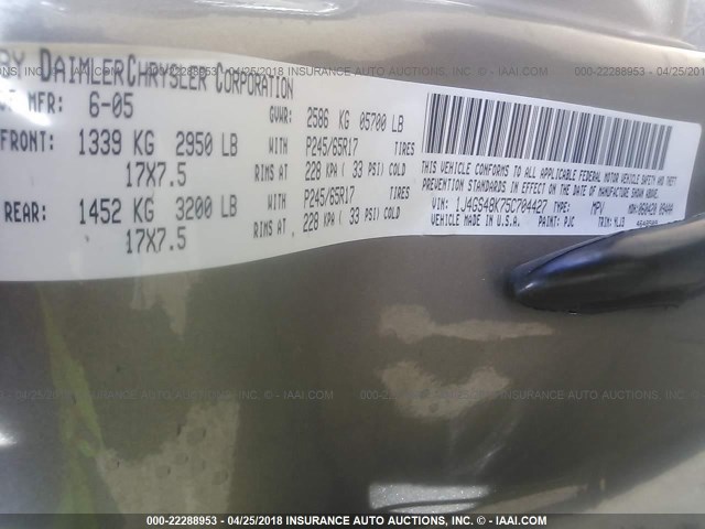 1J4GS48K75C704427 - 2005 JEEP GRAND CHEROKEE LAREDO/COLUMBIA/FREEDOM 金色 照片 9