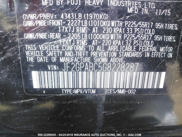 JF2GPABC5G8228287 - 2016 SUBARU CROSSTREK PREMIUM 黑色 照片 9