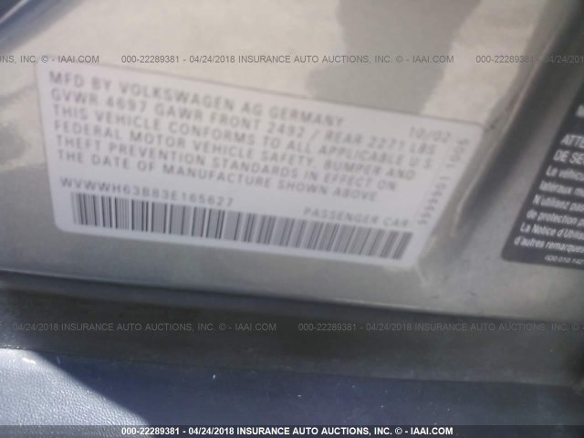 WVWWH63B83E165627 - 2003 VOLKSWAGEN PASSAT GLX 灰色 照片 9