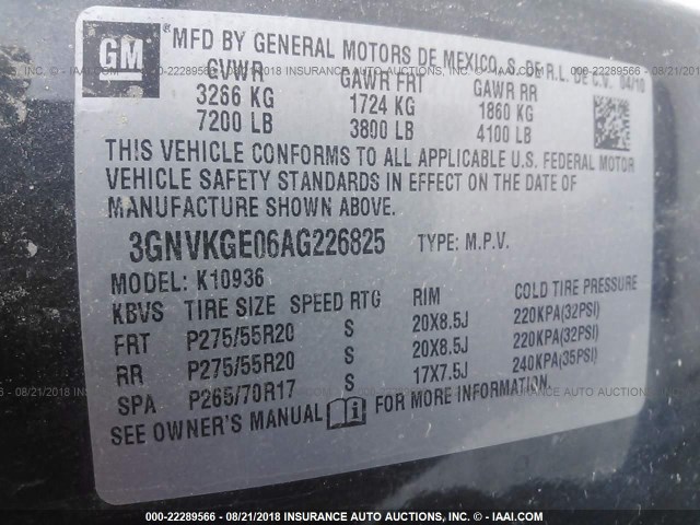 3GNVKGE06AG226825 - 2010 CHEVROLET AVALANCHE LTZ GRAY photo 9