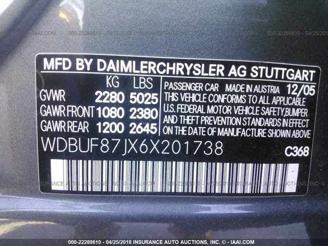 WDBUF87JX6X201738 - 2006 MERCEDES-BENZ E 350 4MATIC GRAY photo 9