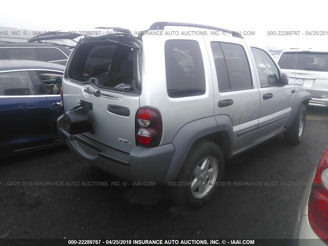 1J4GL48K65W677491 - 2005 JEEP LIBERTY SPORT SILVER photo 4