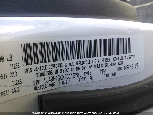 1J4RH4GKXAC115701 - 2010 JEEP COMMANDER SPORT თეთრი ფოტო 9