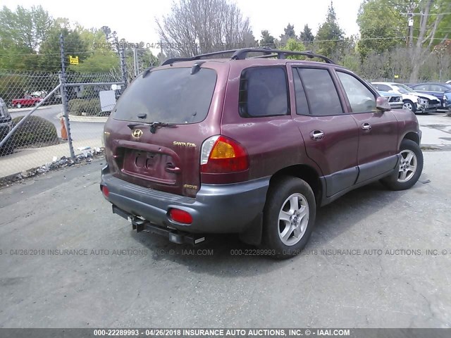 KM8SC83D51U074307 - 2001 HYUNDAI SANTA FE GLS/LX MAROON photo 4