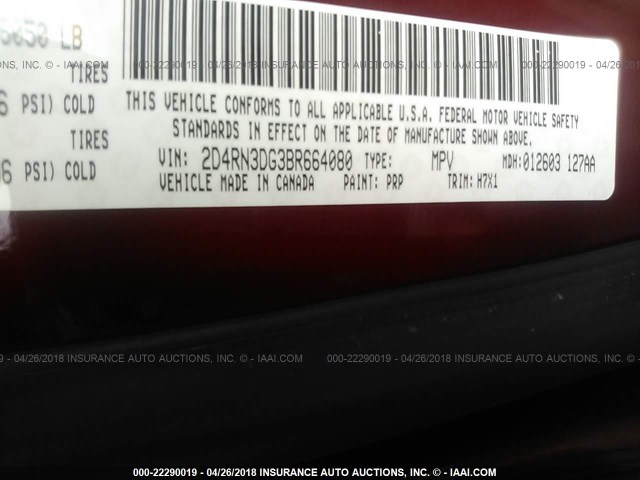 2D4RN3DG3BR664080 - 2011 DODGE GRAND CARAVAN MAINSTREET RED photo 9