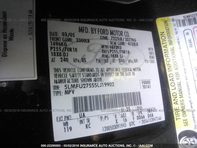 5LMFU27555LJ19902 - 2005 LINCOLN NAVIGATOR BLACK photo 9