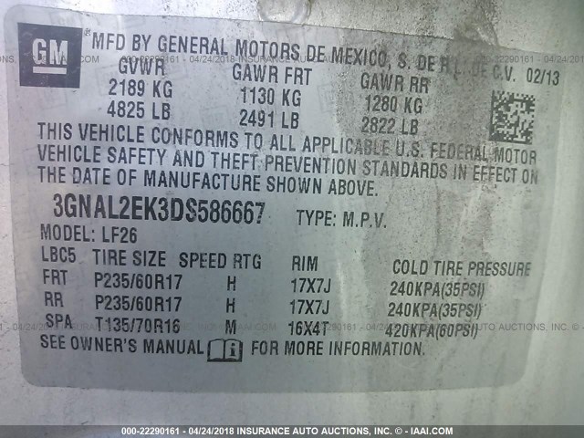 3GNAL2EK3DS586667 - 2013 CHEVROLET CAPTIVA LS GRAY photo 9