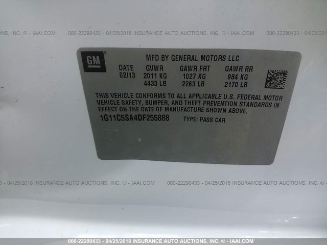 1G11C5SA4DF255888 - 2013 CHEVROLET MALIBU 1LT 白色 照片 9