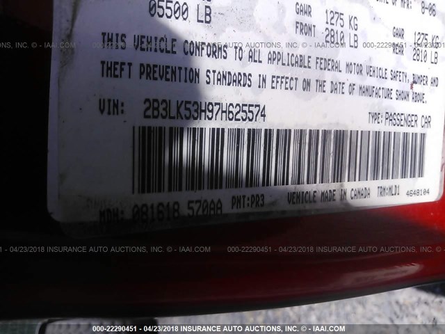 2B3LK53H97H625574 - 2007 DODGE CHARGER R/T RED photo 9