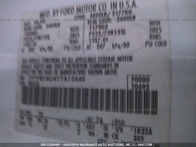 1FTYR14U41TA12440 - 2001 FORD RANGER SUPER CAB WHITE photo 9