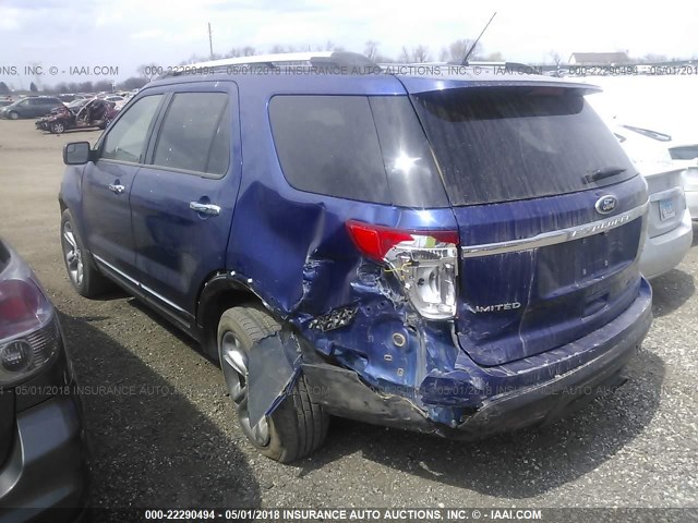 1FM5K8F85EGC59413 - 2014 FORD EXPLORER LIMITED BLUE photo 3