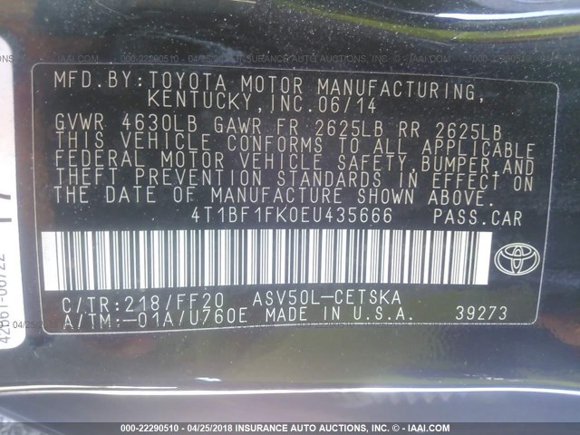 4T1BF1FK0EU435666 - 2014 TOYOTA CAMRY L/SE/LE/XLE შავი ფოტო 9