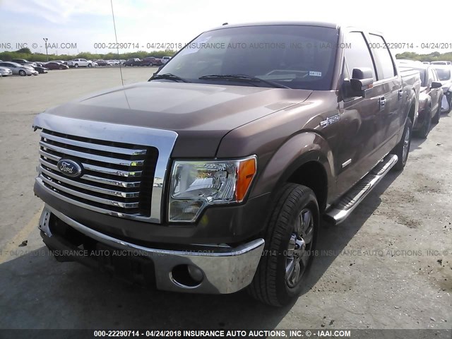1FTFW1CT4BKD81394 - 2011 FORD F150 SUPERCREW BROWN photo 2