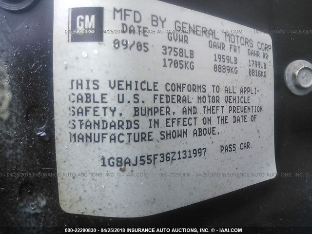 1G8AJ55F36Z131997 - 2006 SATURN ION LEVEL 2 TAN photo 9