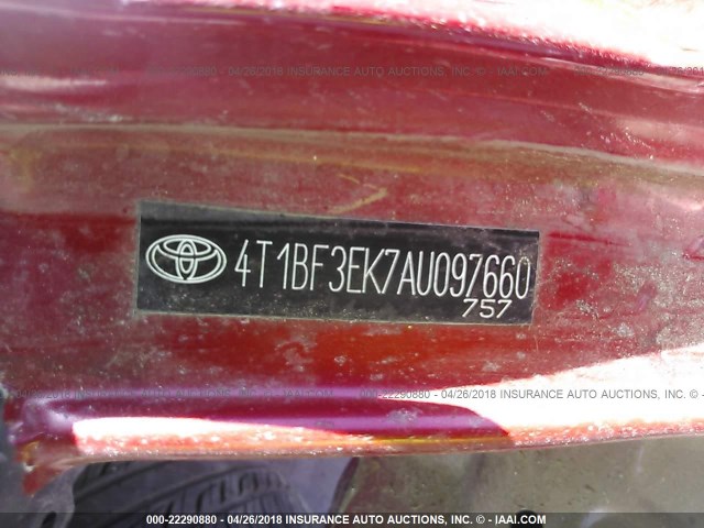 4T1BF3EK7AU097660 - 2010 TOYOTA CAMRY SE/LE/XLE RED photo 9