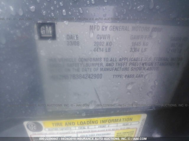 1G1ZH57B384242900 - 2008 CHEVROLET MALIBU 1LT GRAY photo 9