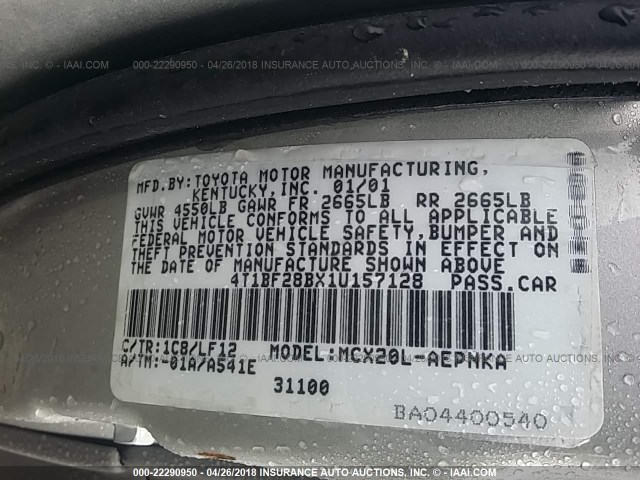 4T1BF28BX1U157128 - 2001 TOYOTA AVALON XL/XLS SILVER photo 9